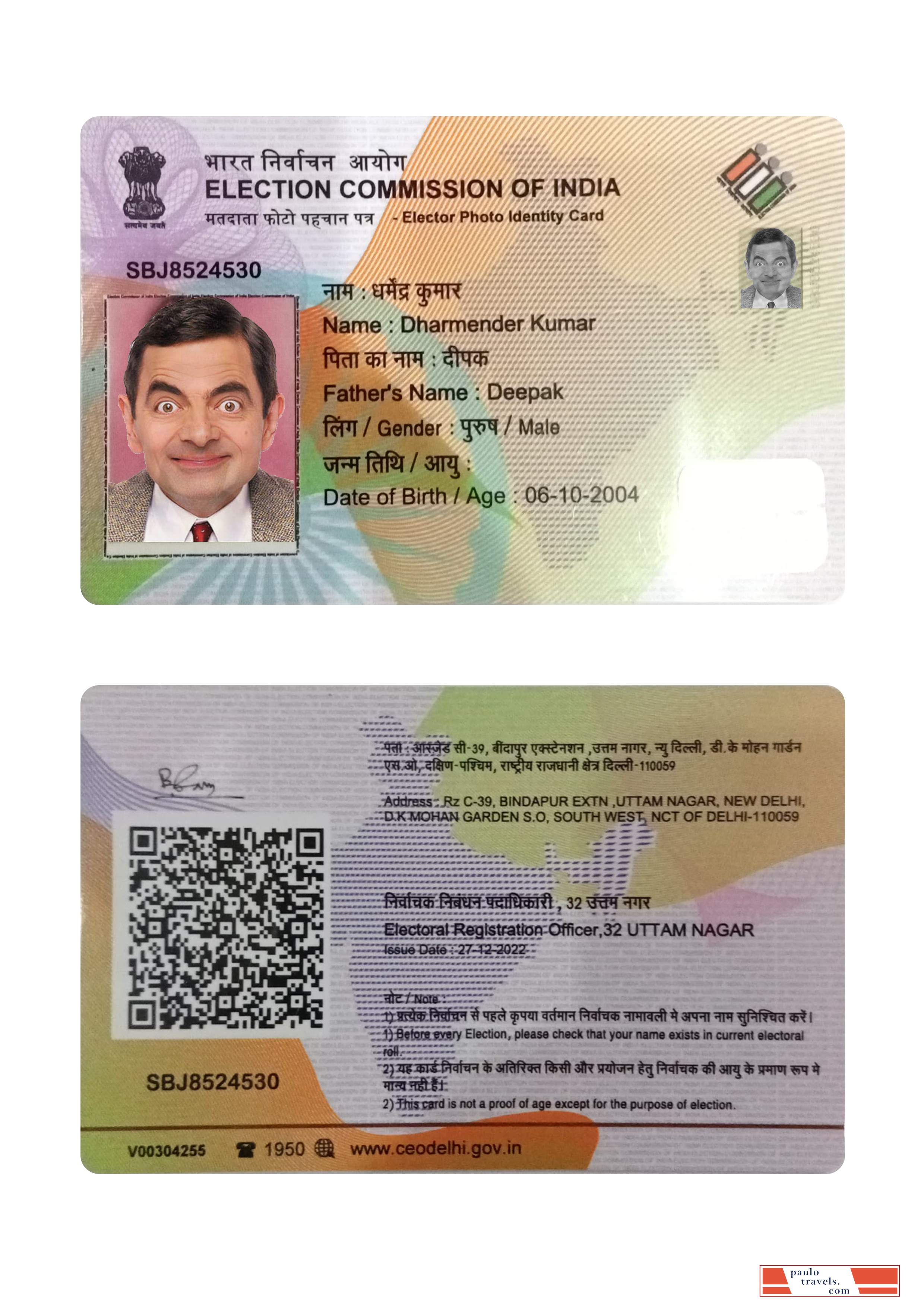 India elector photo ID card(proof of age)